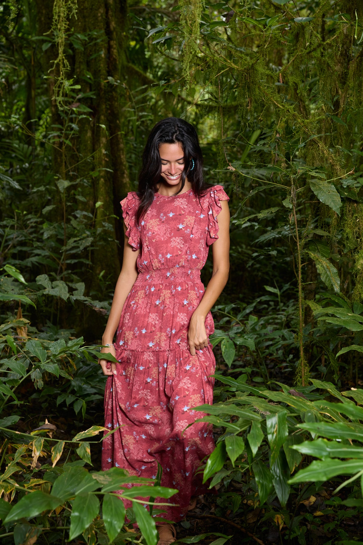 FLORA Dress in Red Tumpang