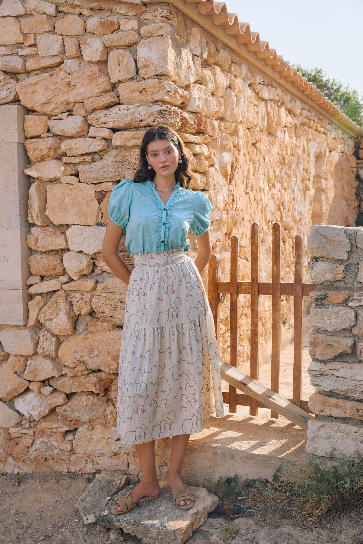 BUNDLING: Niki Top in Blue Lada and Riona Skirt in Beige Lada