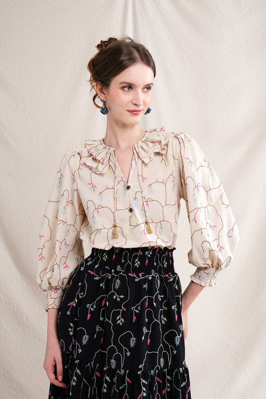 BUNDLING: Anna Top in Beige Lada and Riona Skirt in Black Lada