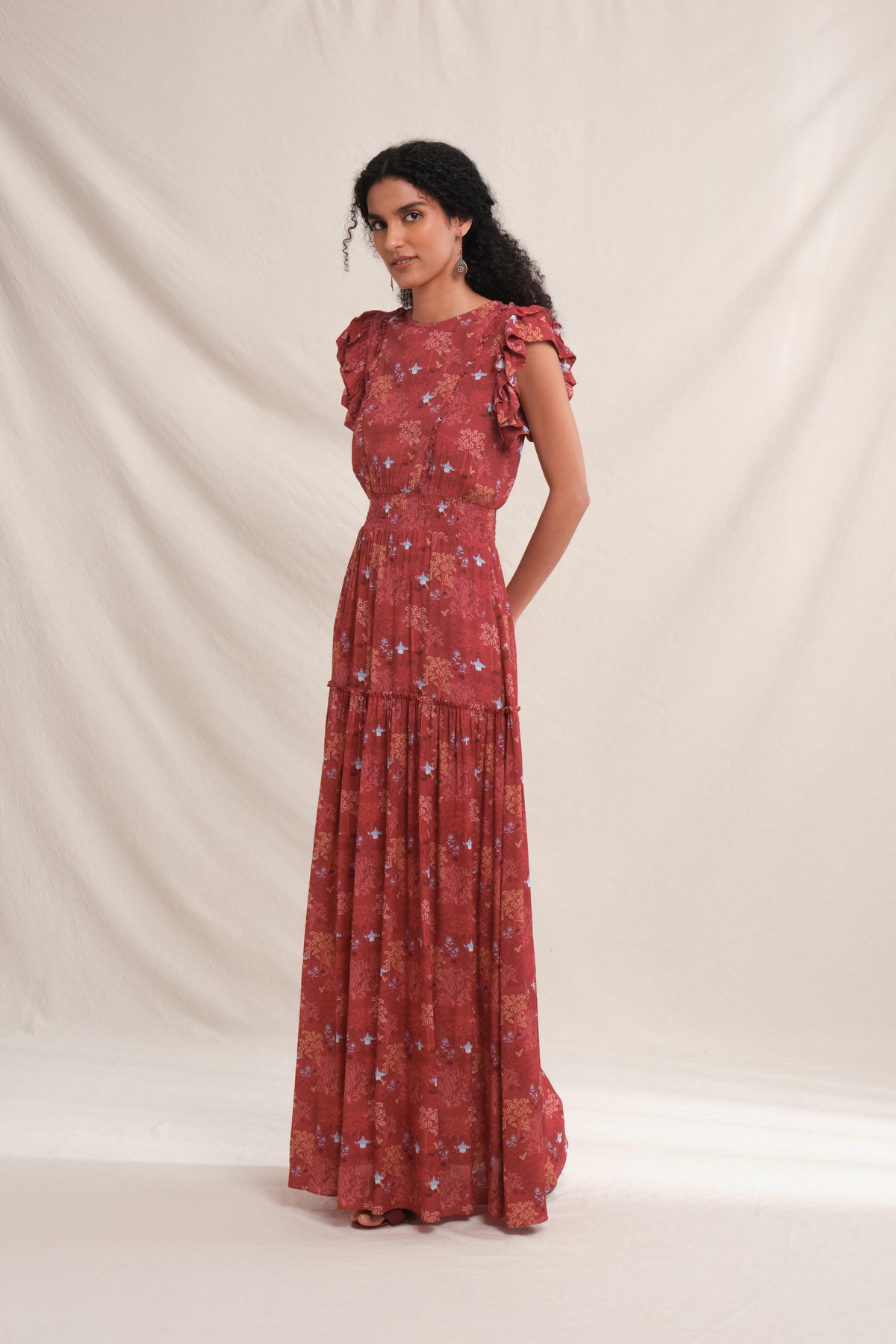 FLORA Dress in Red Tumpang