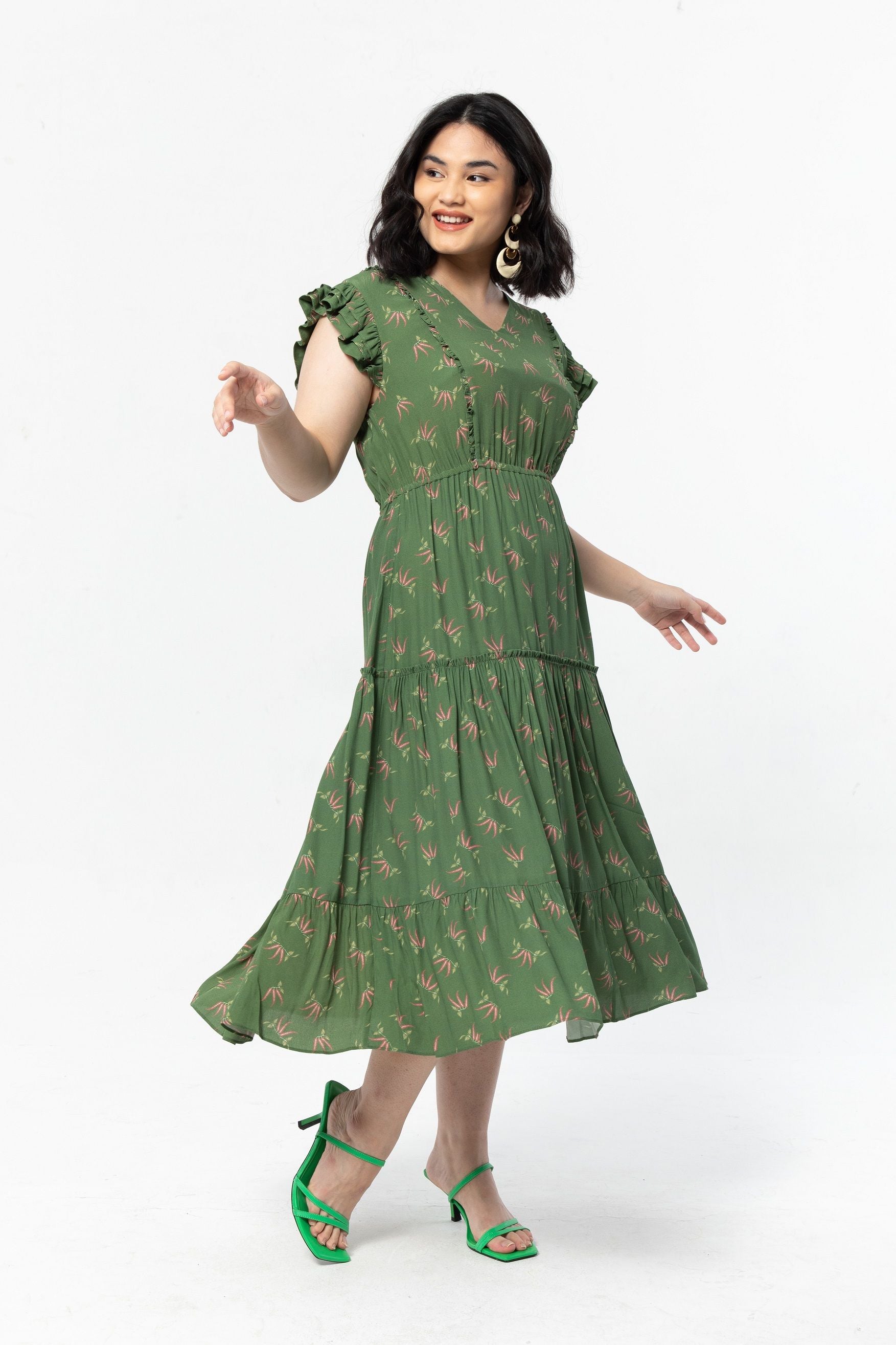 HAIRA Dress in Green Cabe