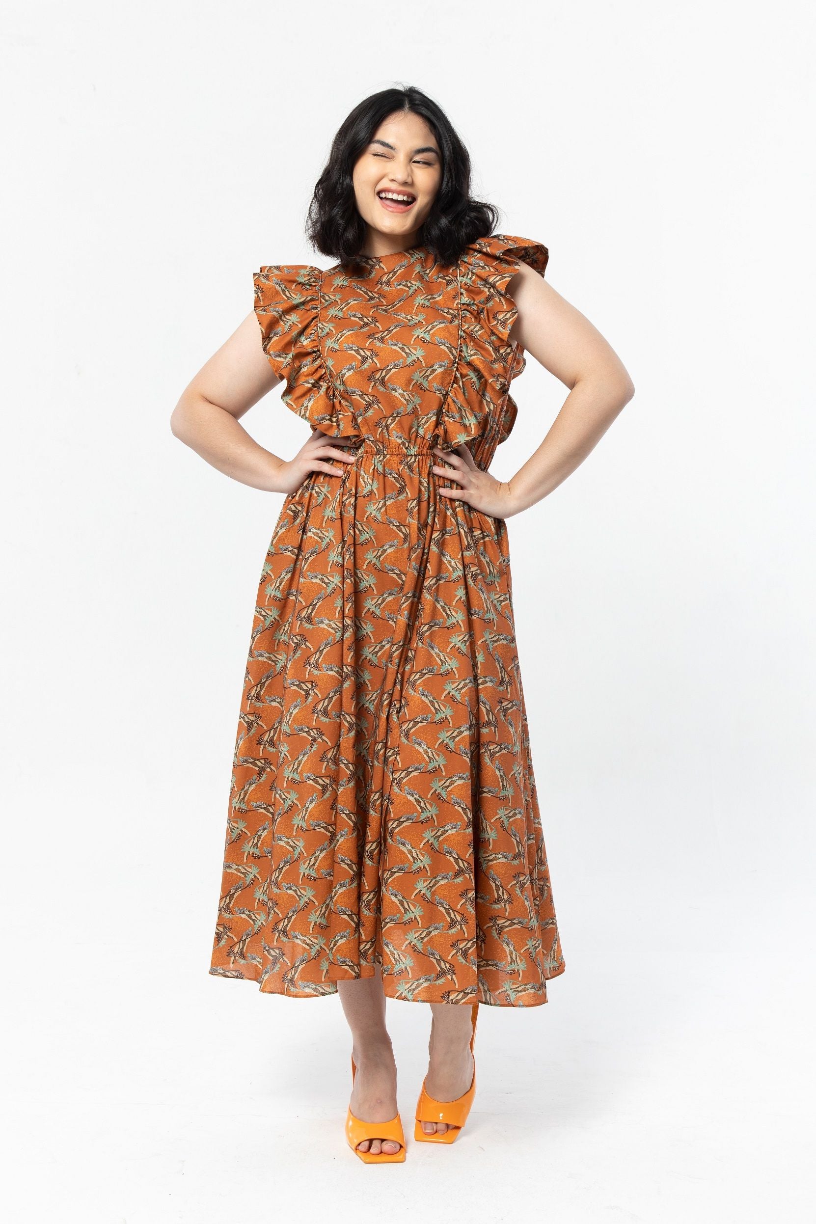 AZRA Dress in Orange Tenun