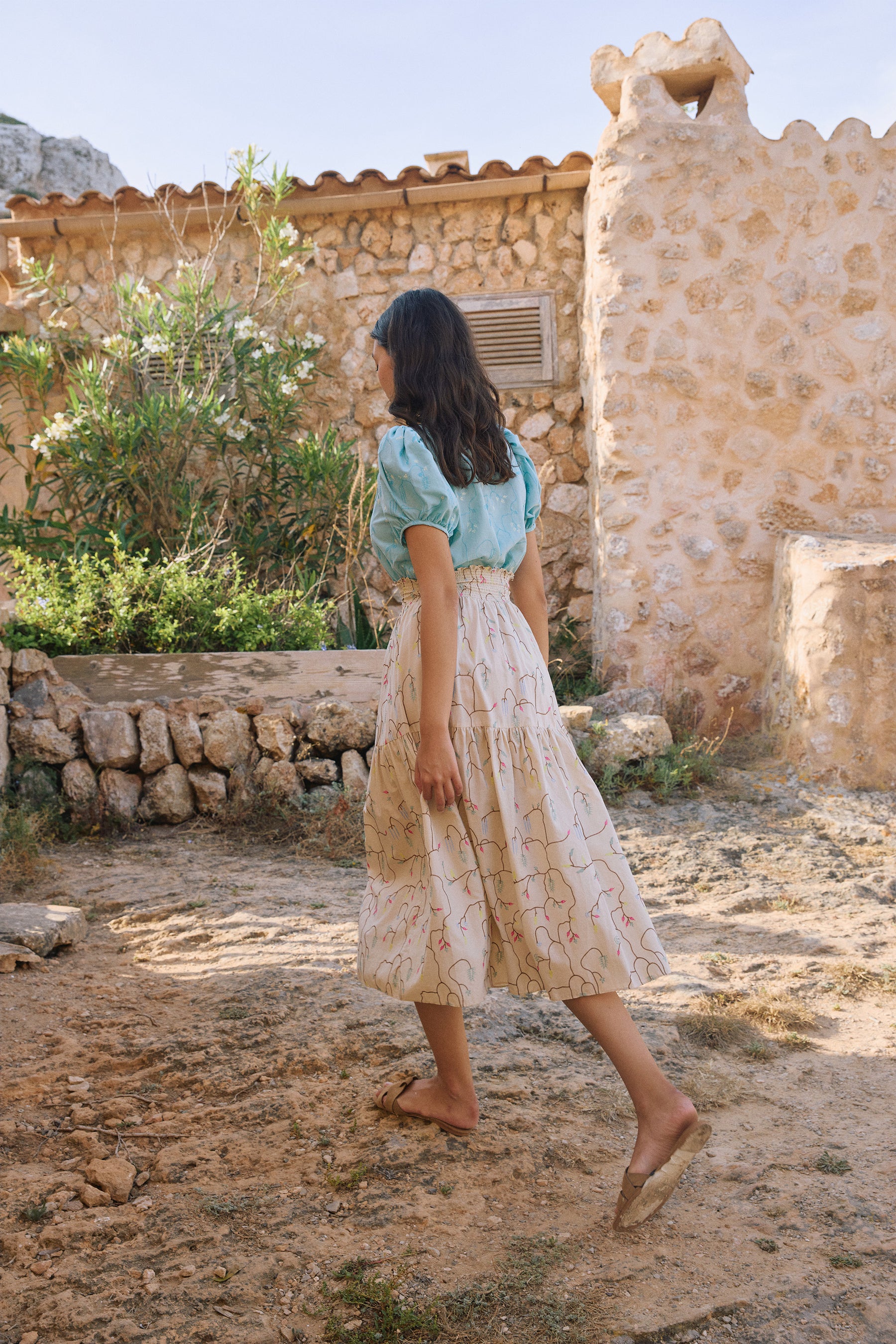 BUNDLING: Niki Top in Blue Lada and Riona Skirt in Beige Lada