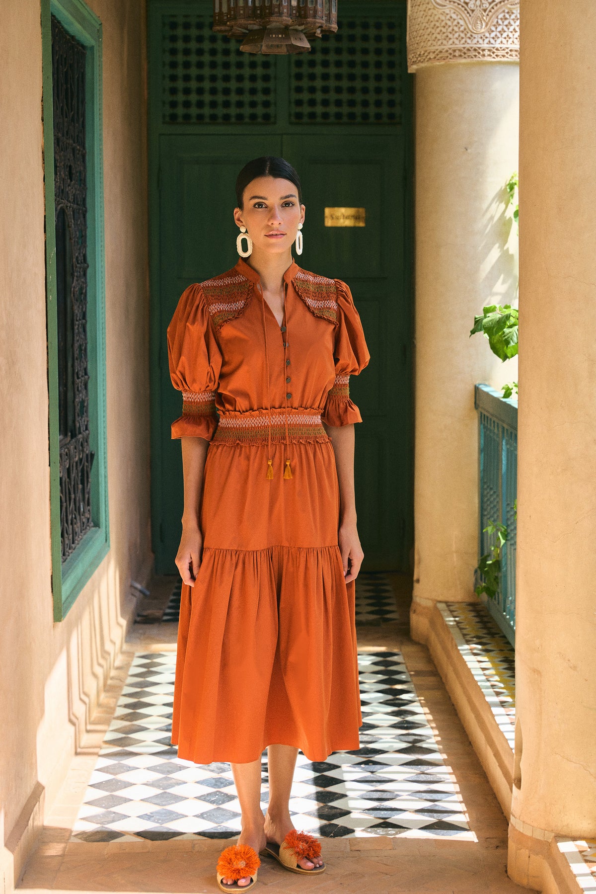 SHEERA Dress in Orange Stitch