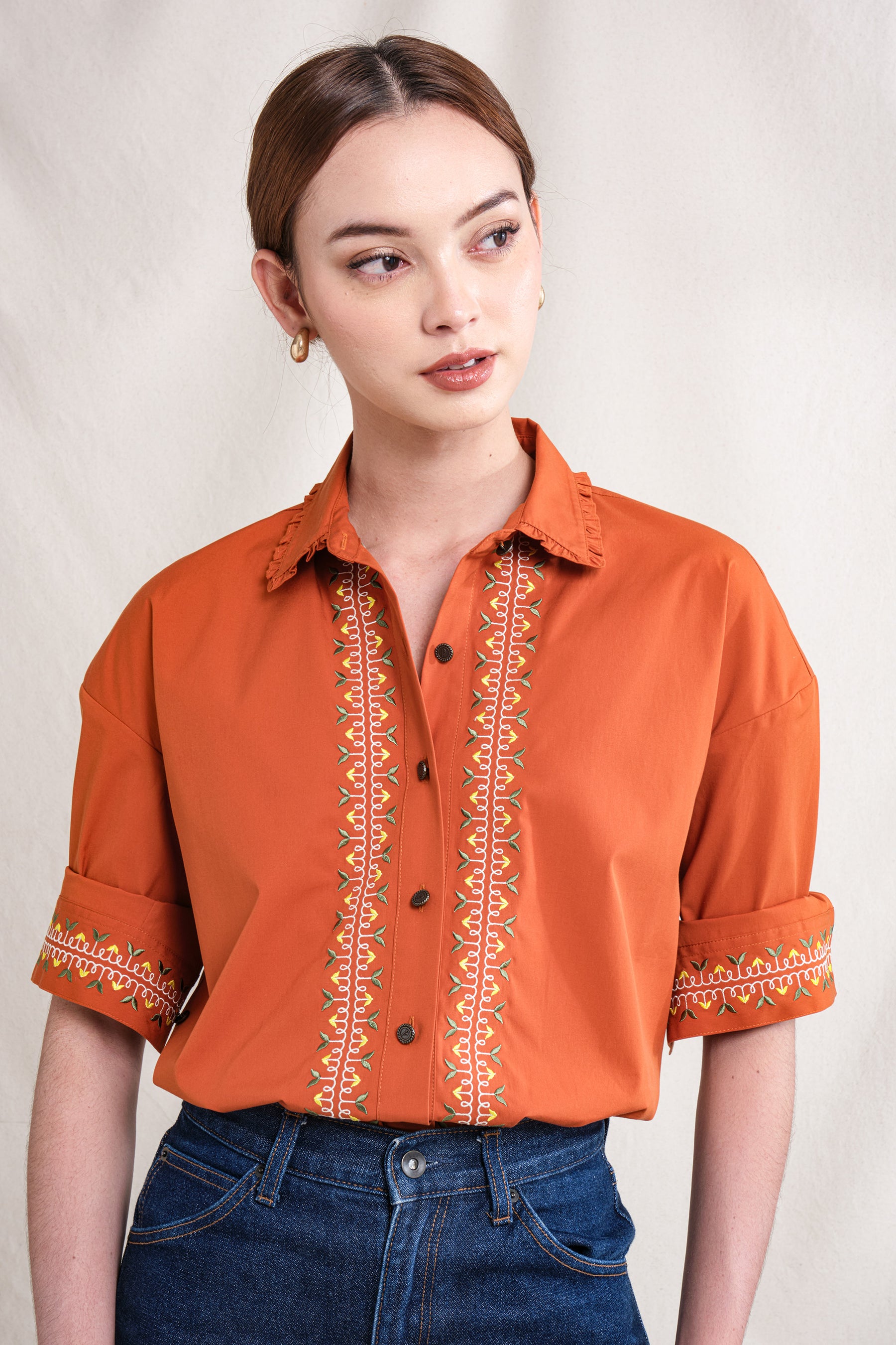 KARINA Top in Orange Sulam