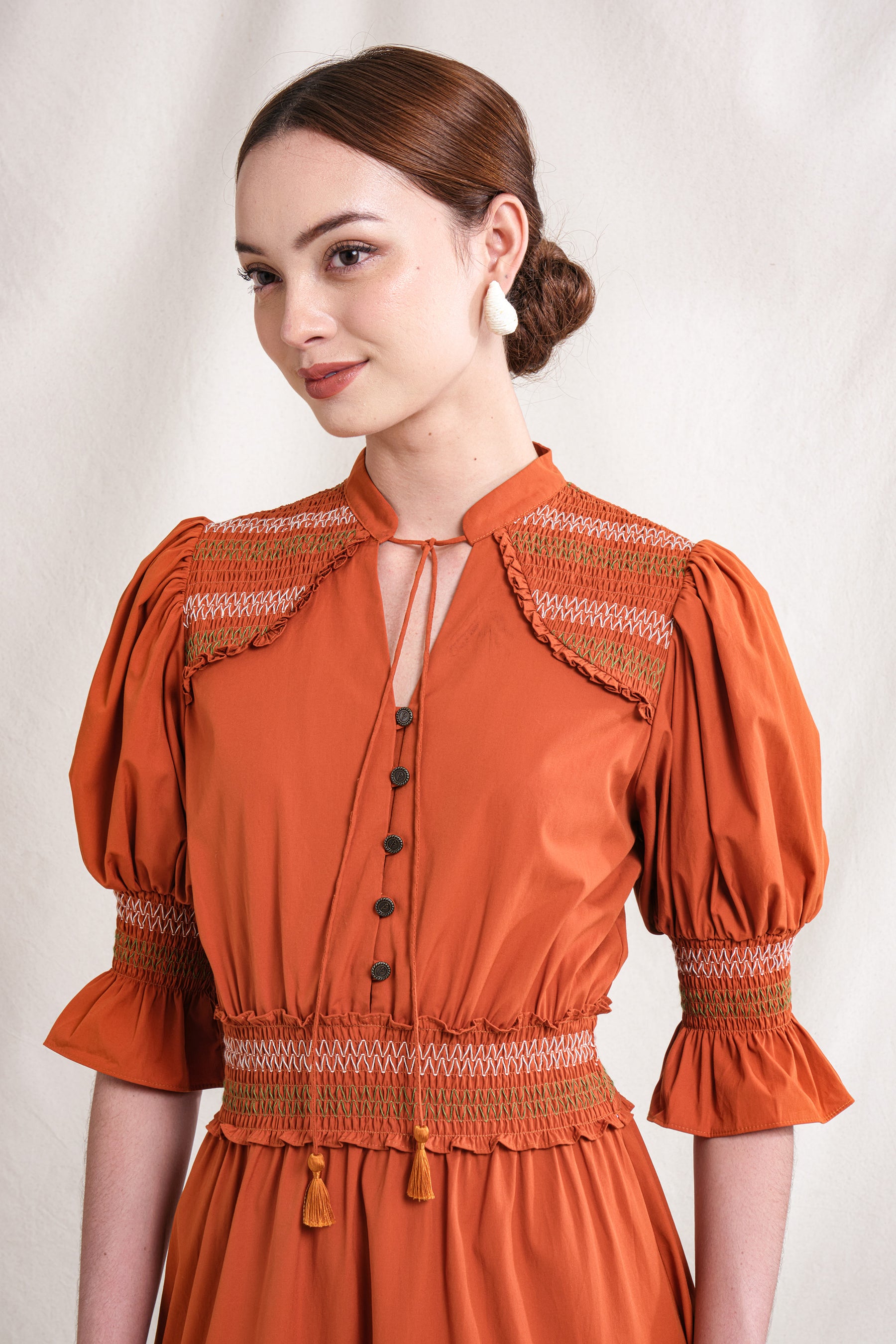 SHEERA Dress in Orange Stitch