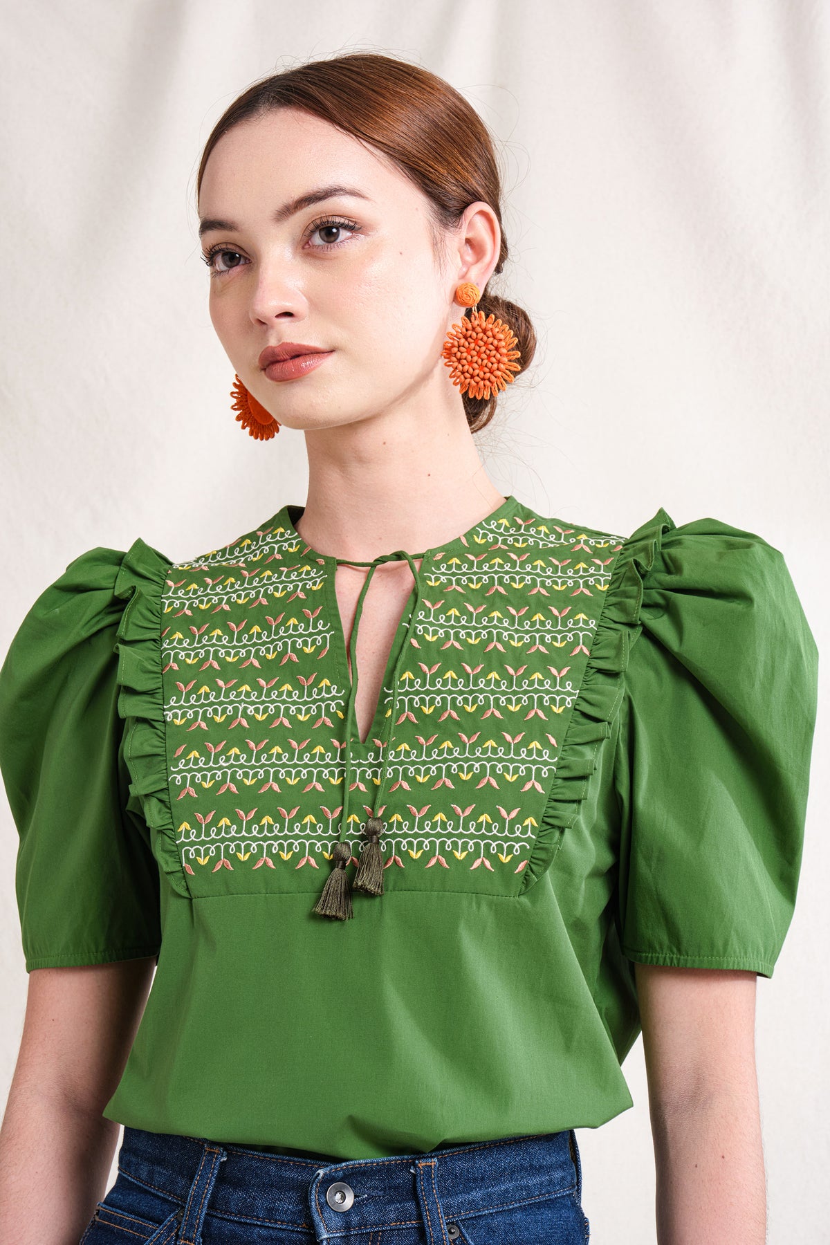 BUNDLING: Tami Top in Green Sulam and Erin Skirt in Green Sulam
