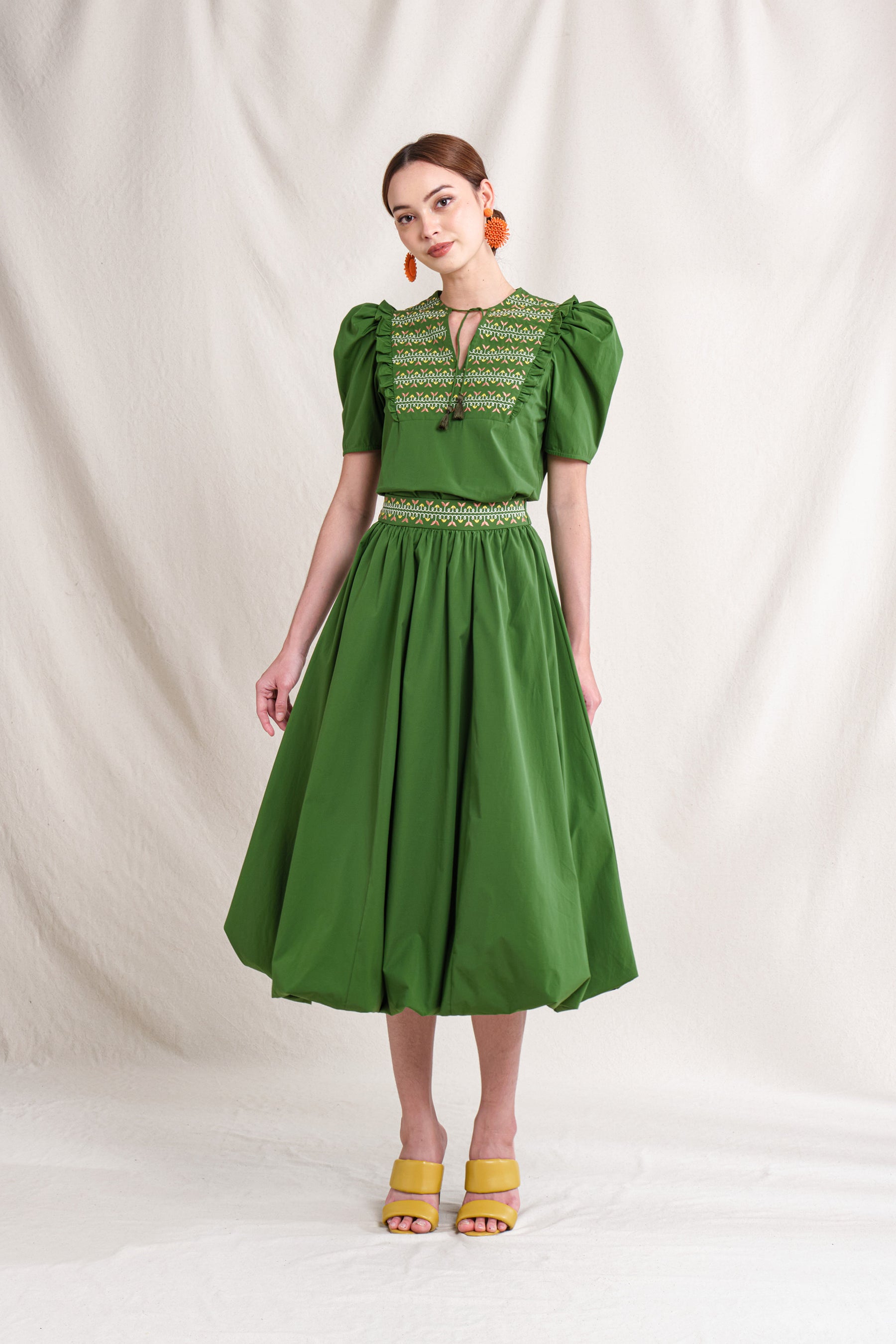BUNDLING: Tami Top in Green Sulam and Erin Skirt in Green Sulam