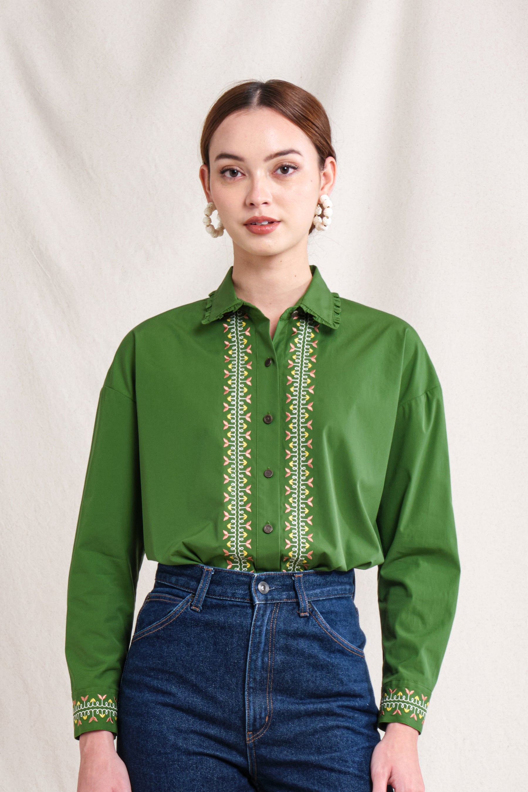 KARINA Top in Green Sulam