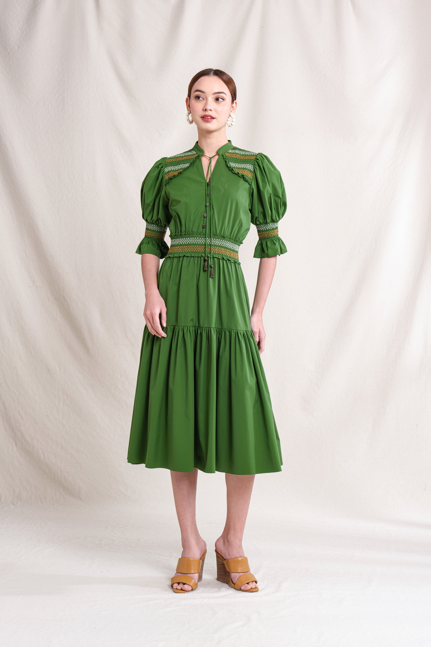 SHEERA Dress in Green Stitch