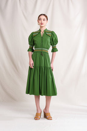 SHEERA Dress in Green Stitch