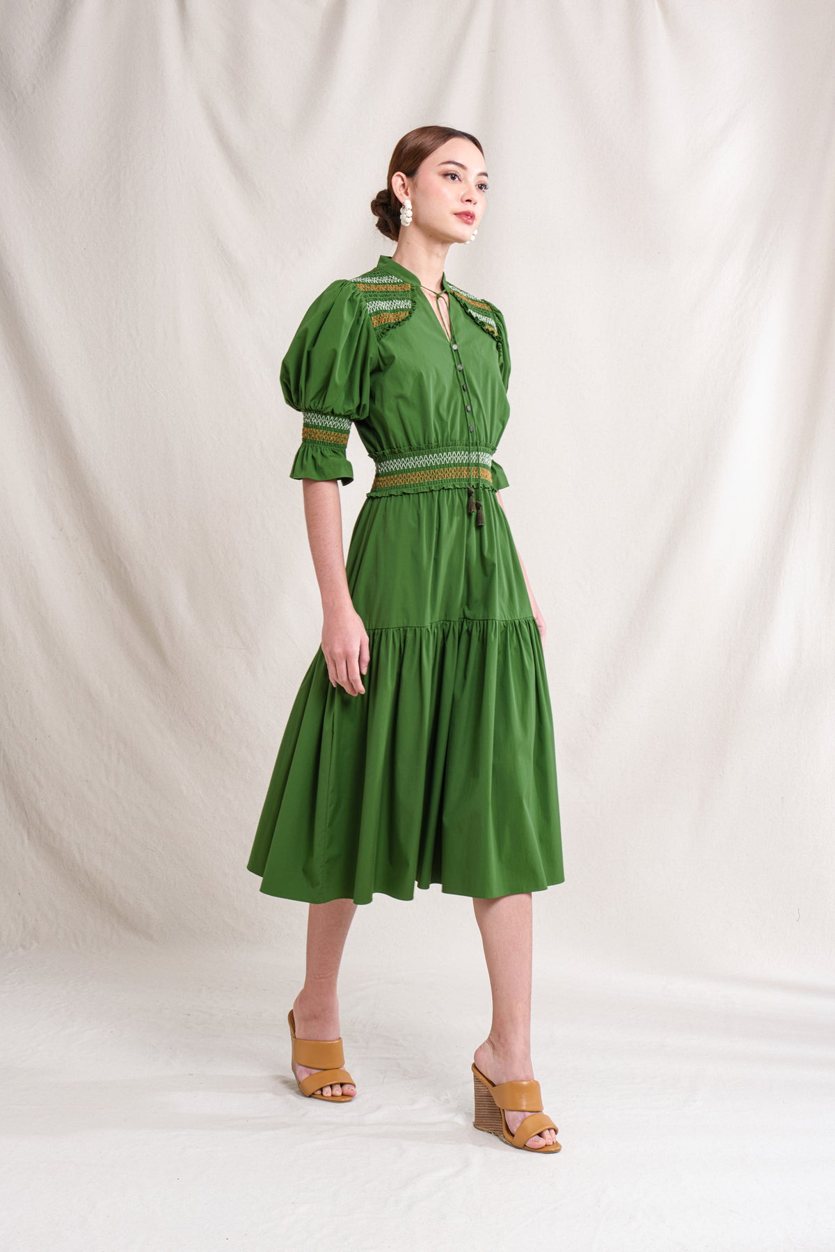 SHEERA Dress in Green Stitch