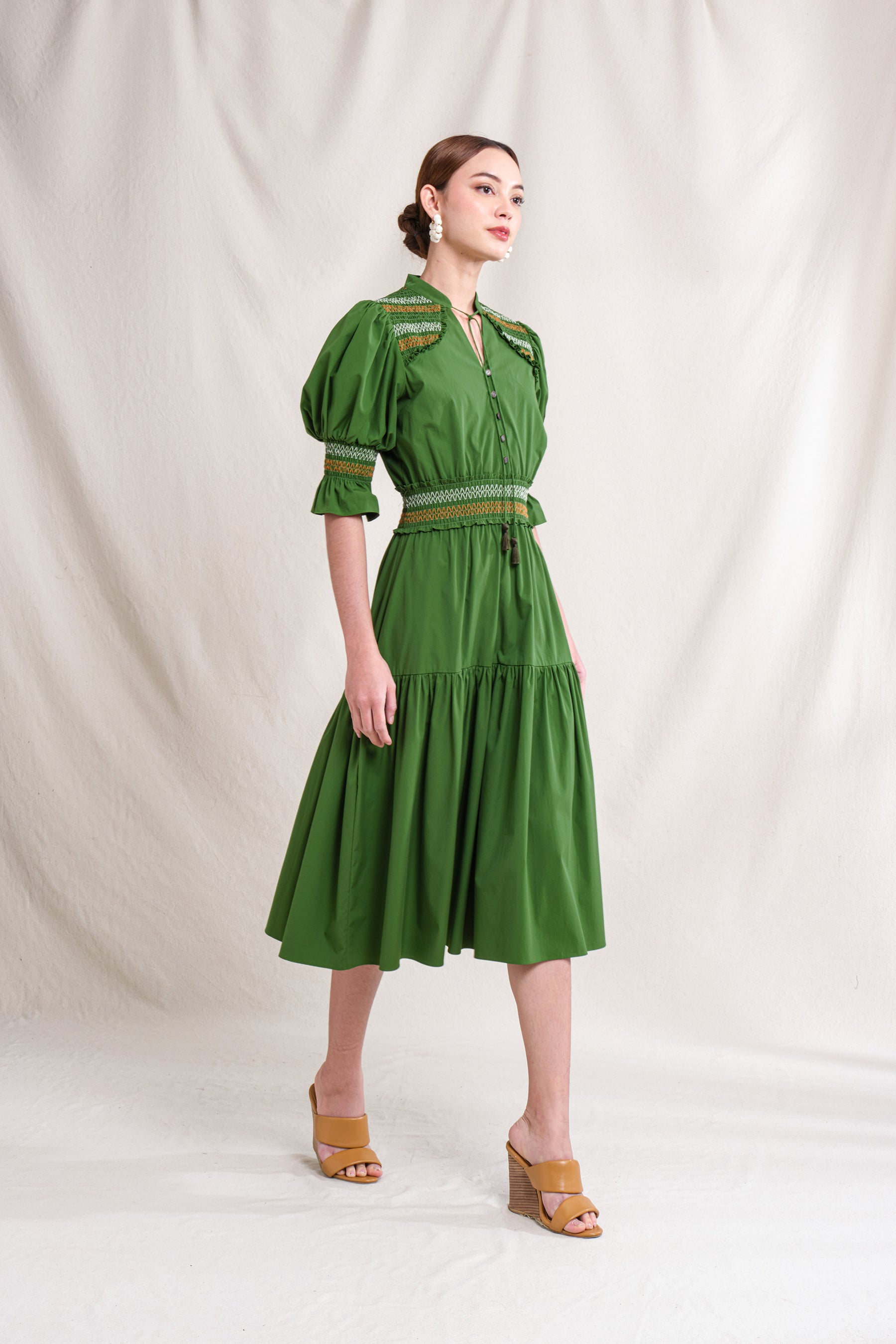 SHEERA Dress in Green Stitch