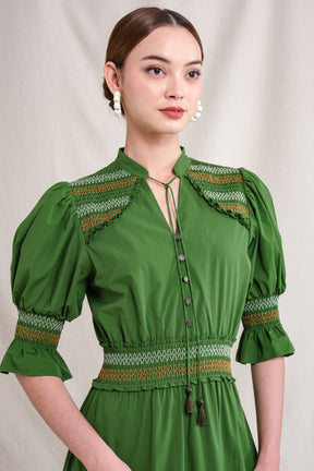 SHEERA Dress in Green Stitch