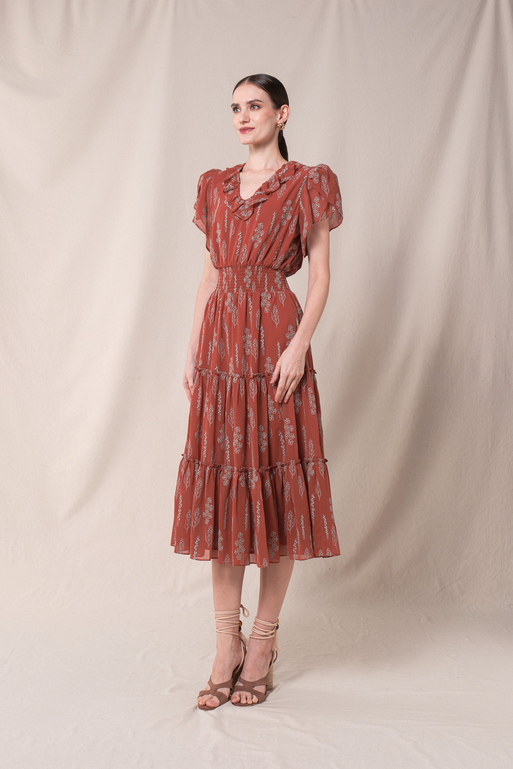 DARIA Dress in Terracotta Tulu