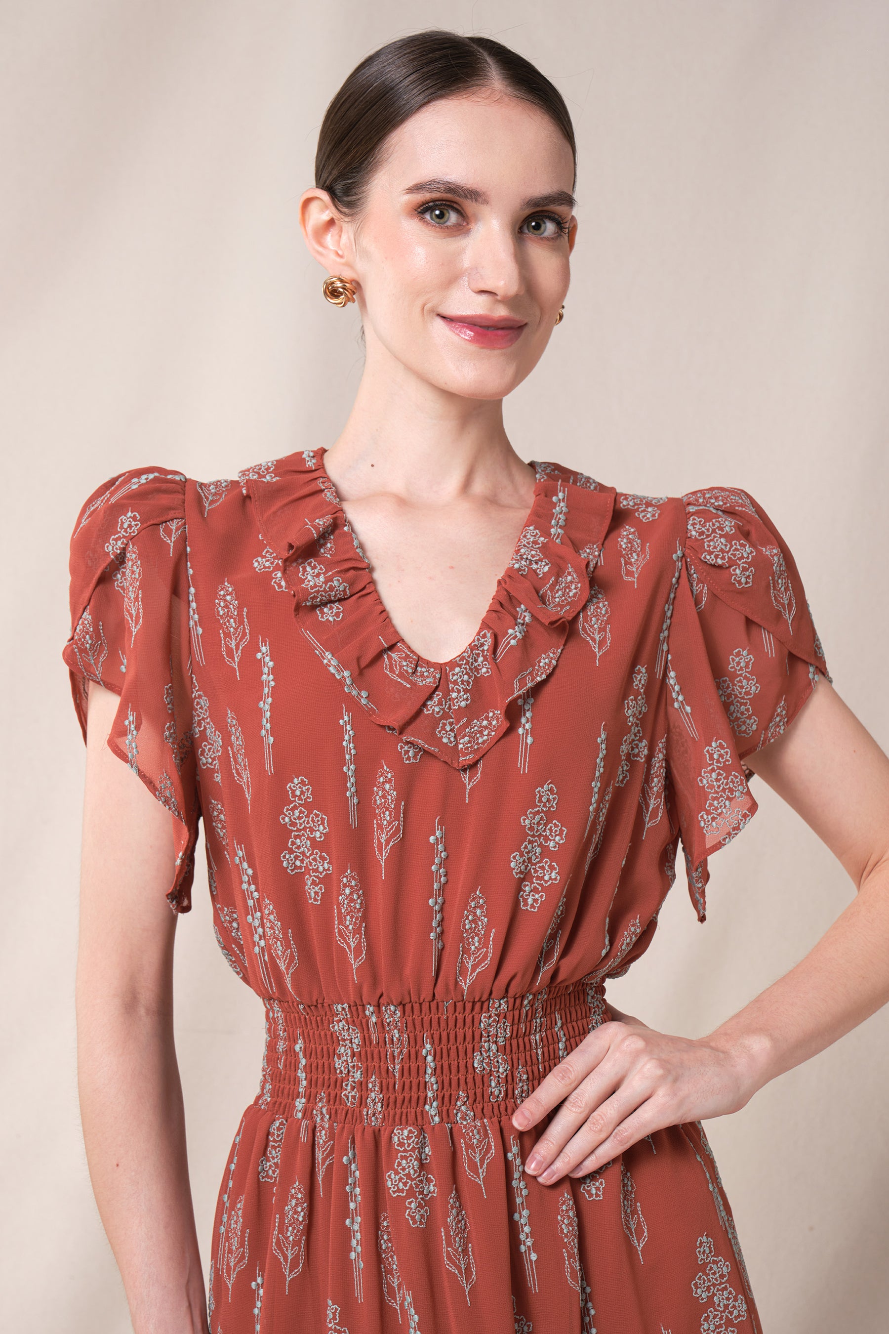 DARIA Dress in Terracotta Tulu