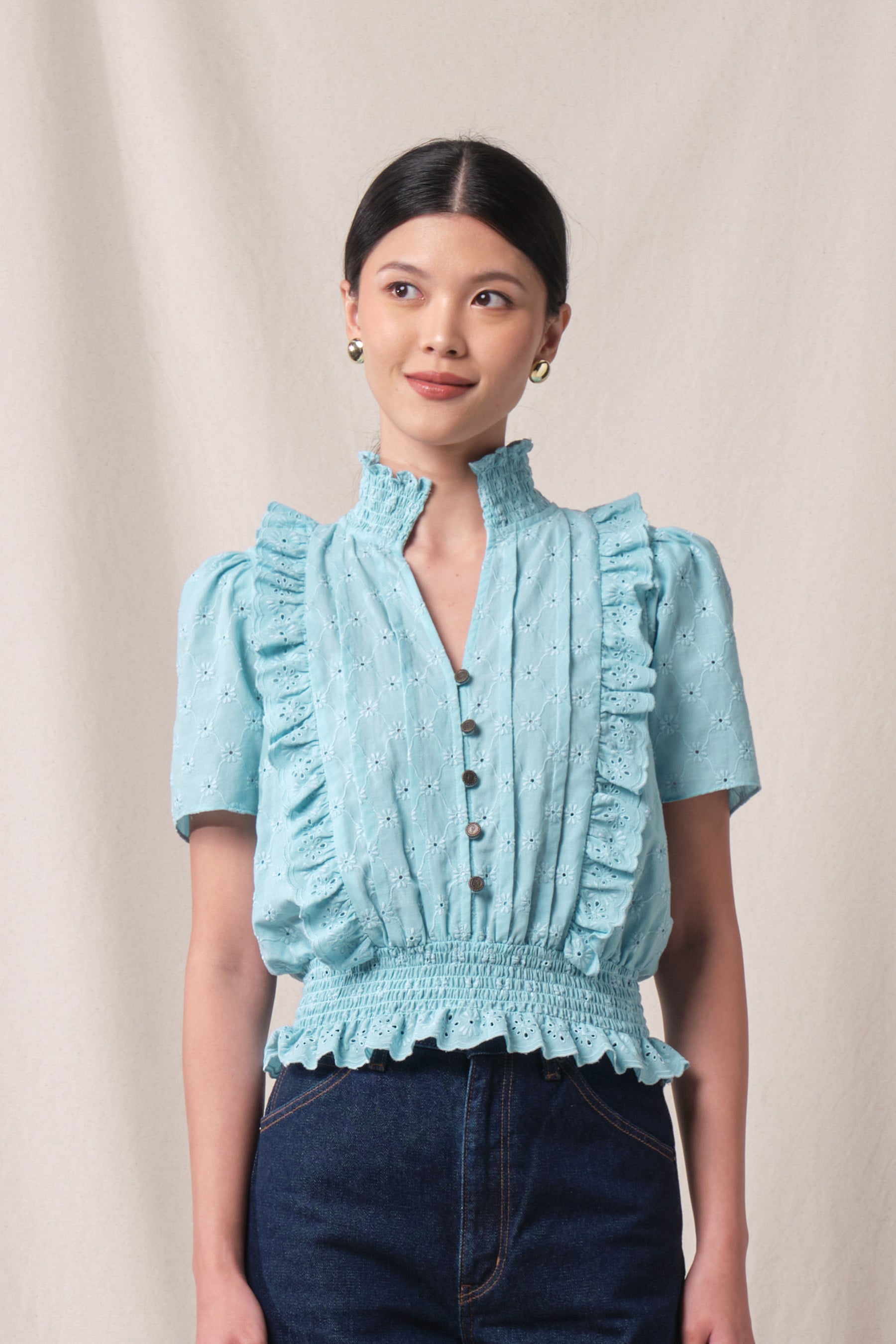 EVELYN Top in Blue Kamen