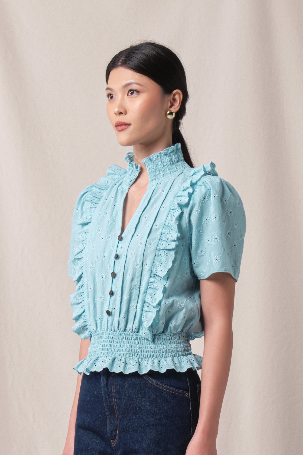 EVELYN Top in Blue Kamen