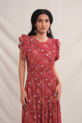 FLORA Dress in Red Tumpang