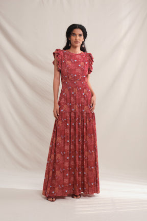 FLORA Dress in Red Tumpang