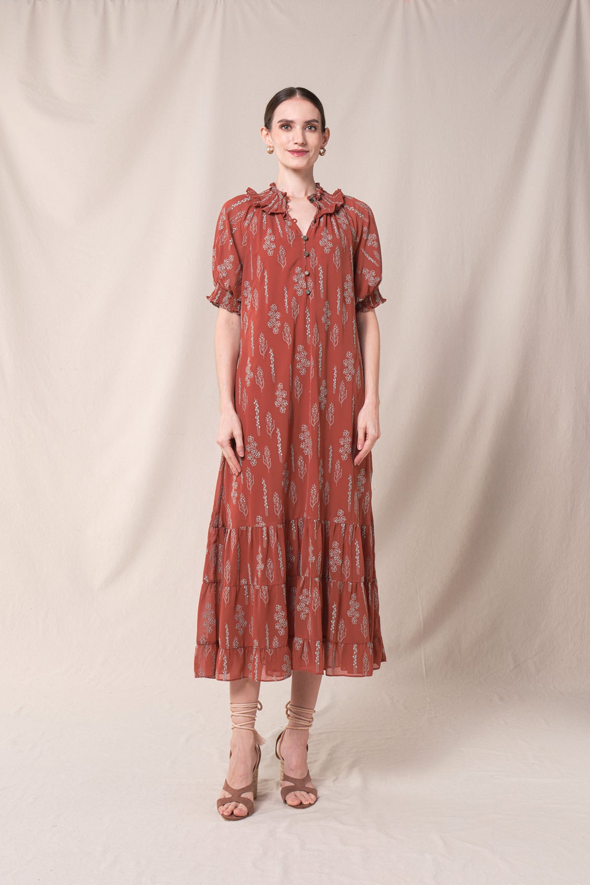 KIANA Dress in Terracotta Tulu
