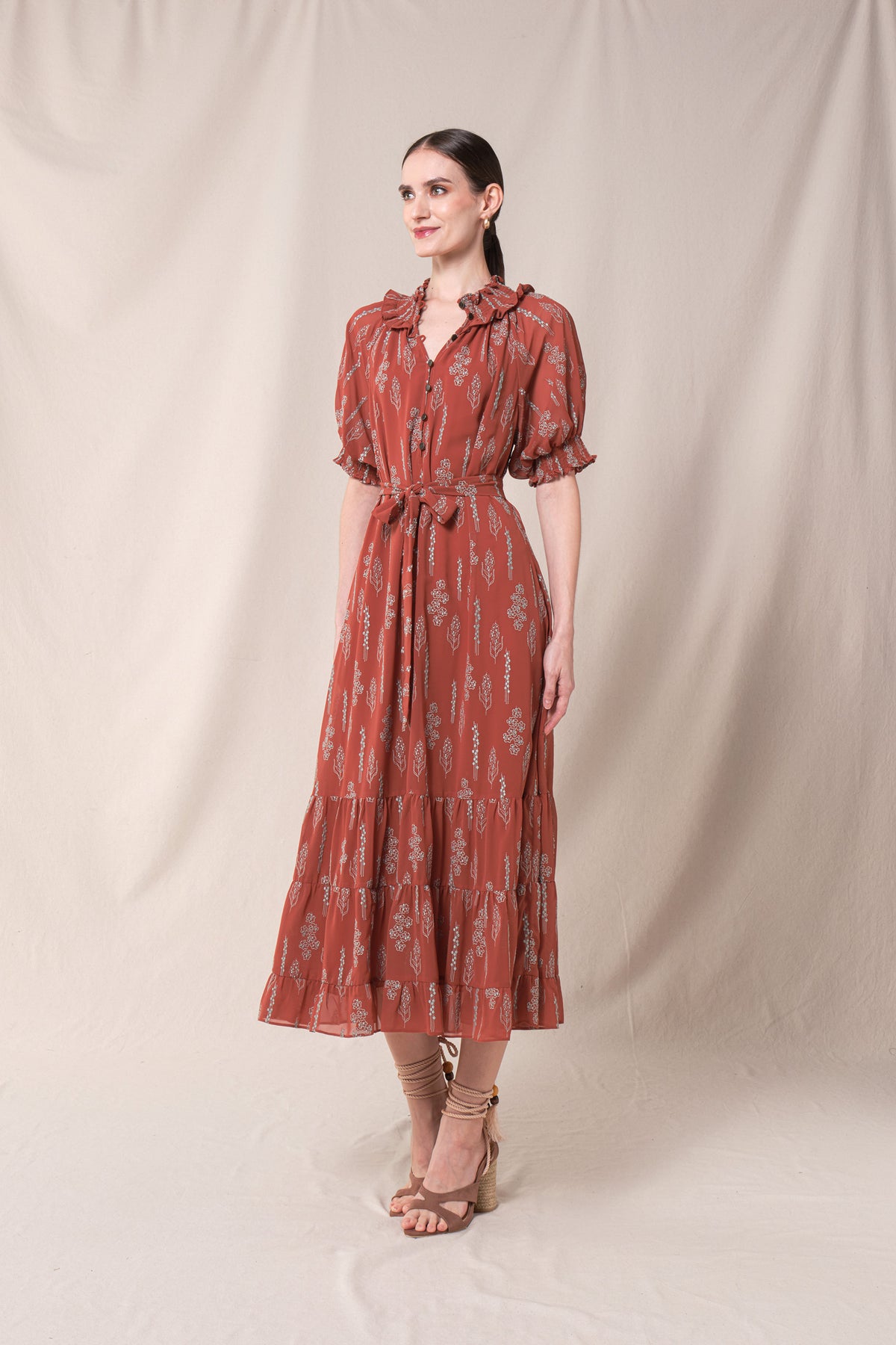 KIANA Dress in Terracotta Tulu