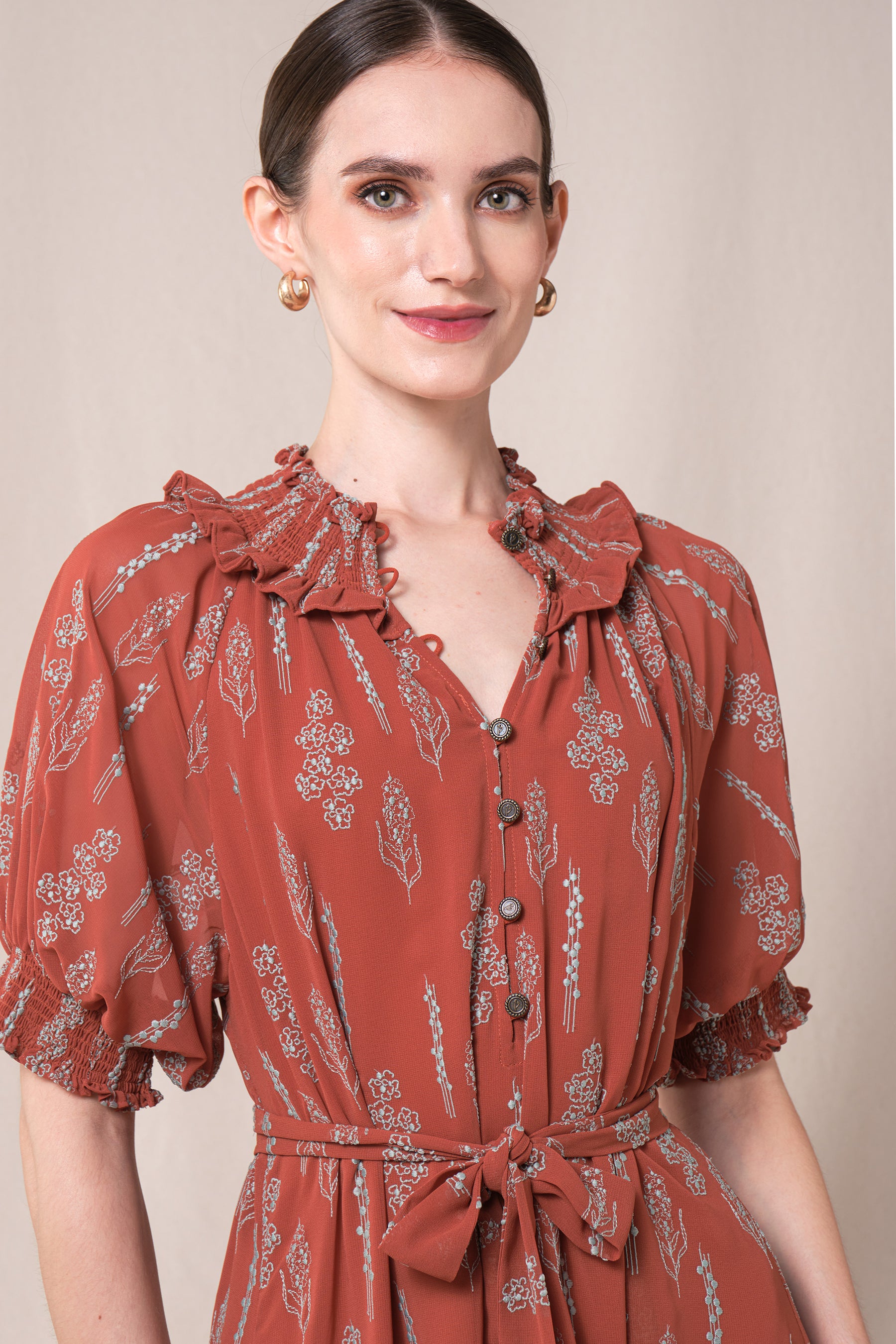 KIANA Dress in Terracotta Tulu