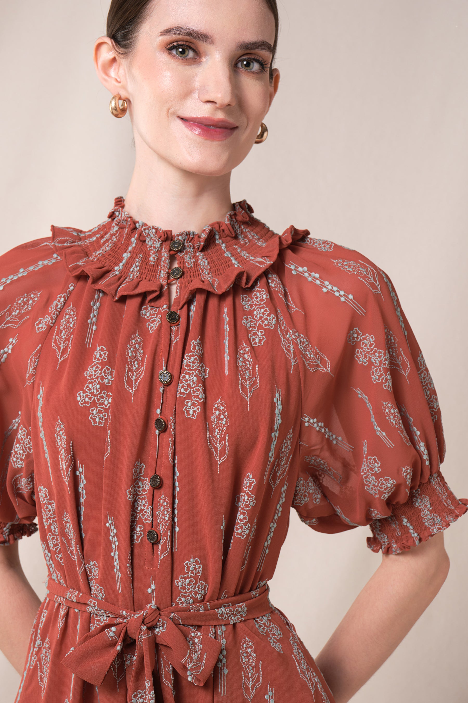 KIANA Dress in Terracotta Tulu