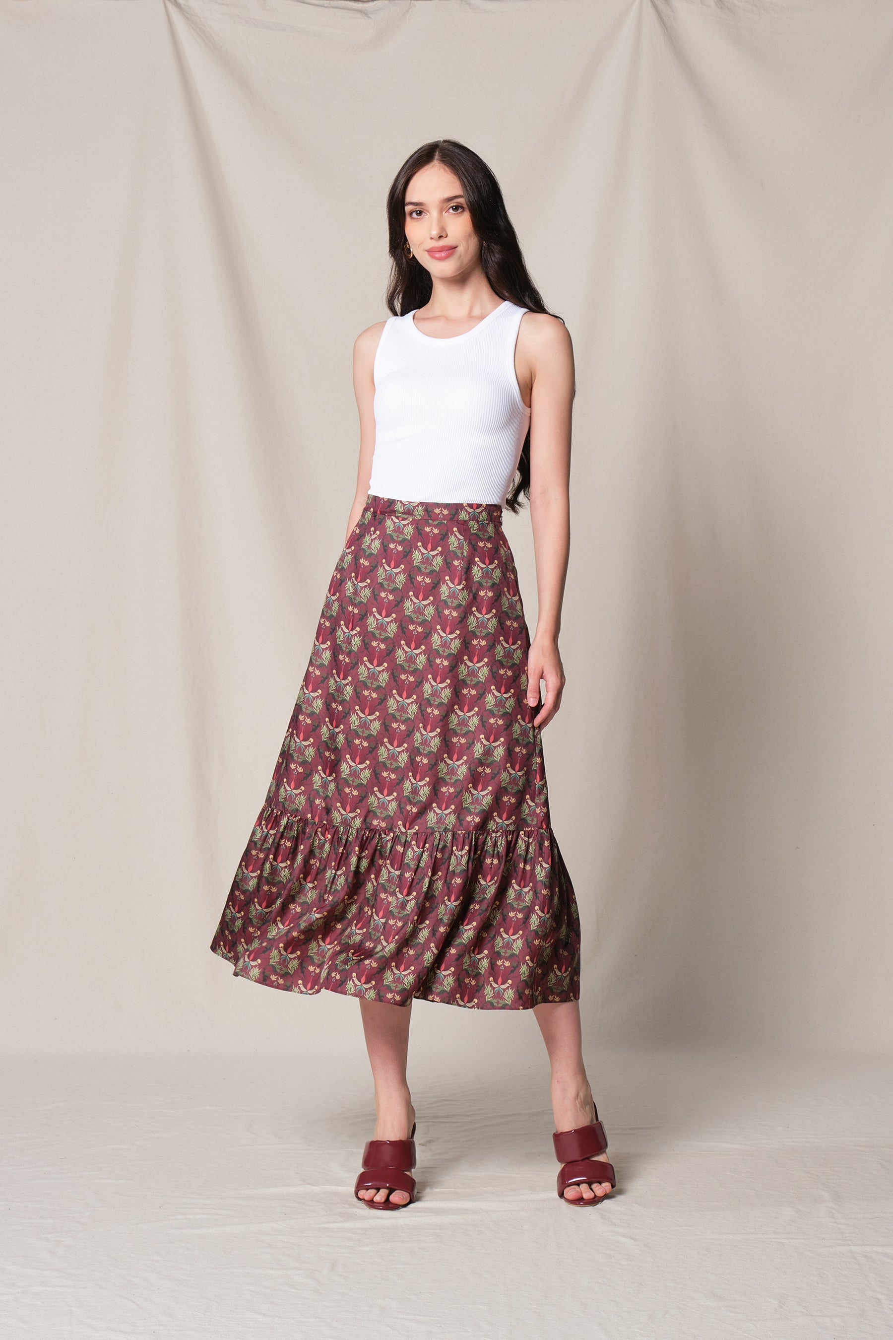 BUNDLING: Pamela Outer in Black Sumpang and Nava Skirt in Red Sumpang