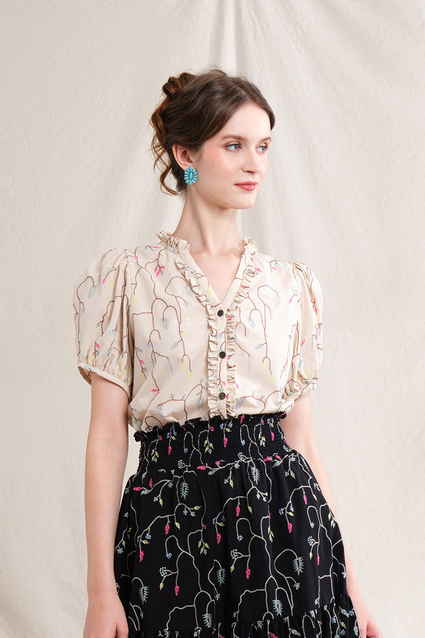 BUNDLING: Niki Top in Beige Lada and Riona Skirt in Black Lada