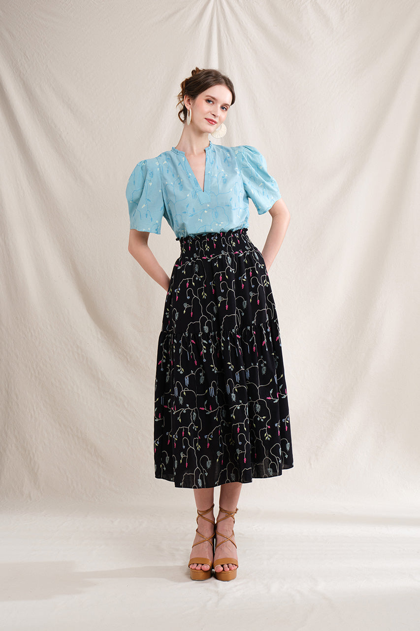 BUNDLING: Nora Top in Blue Lada and Riona Skirt in Black Lada