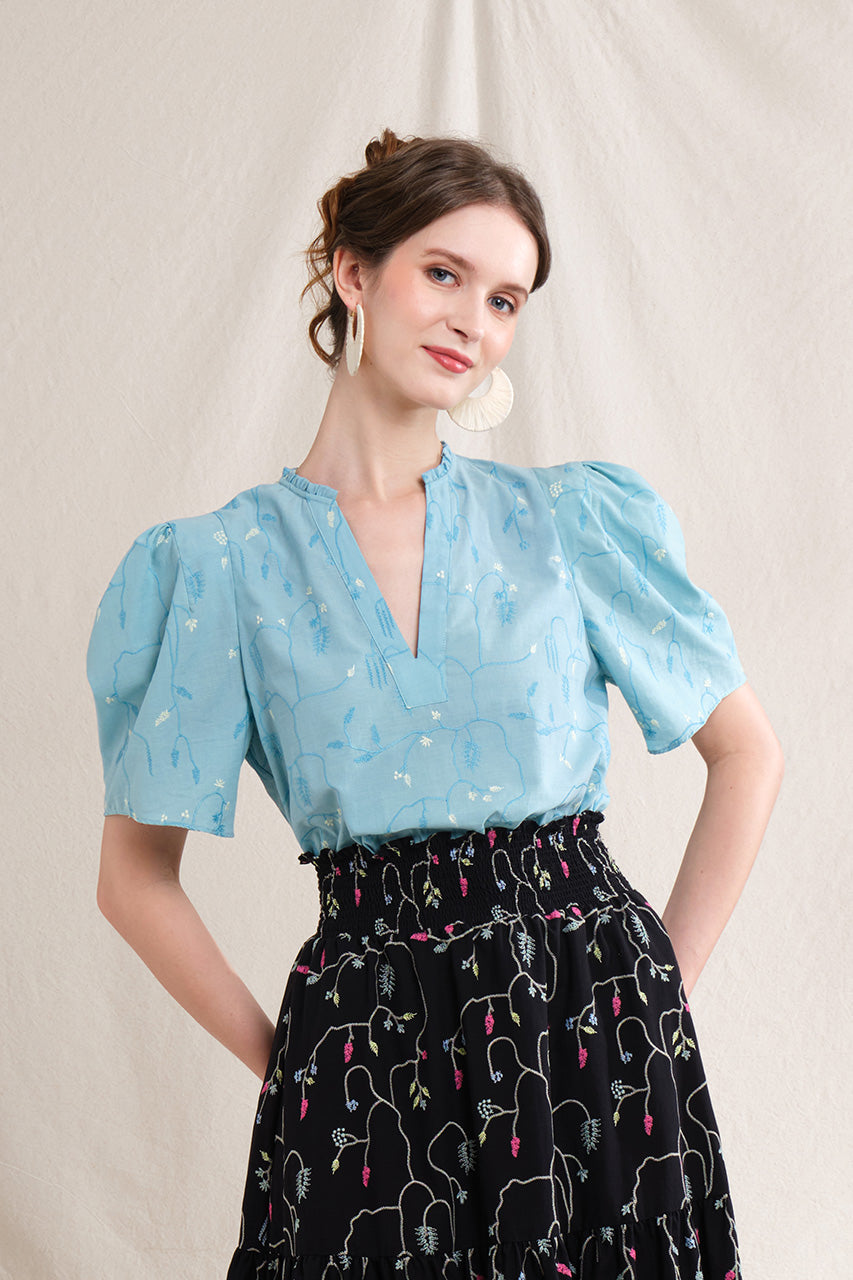BUNDLING: Nora Top in Blue Lada and Riona Skirt in Black Lada