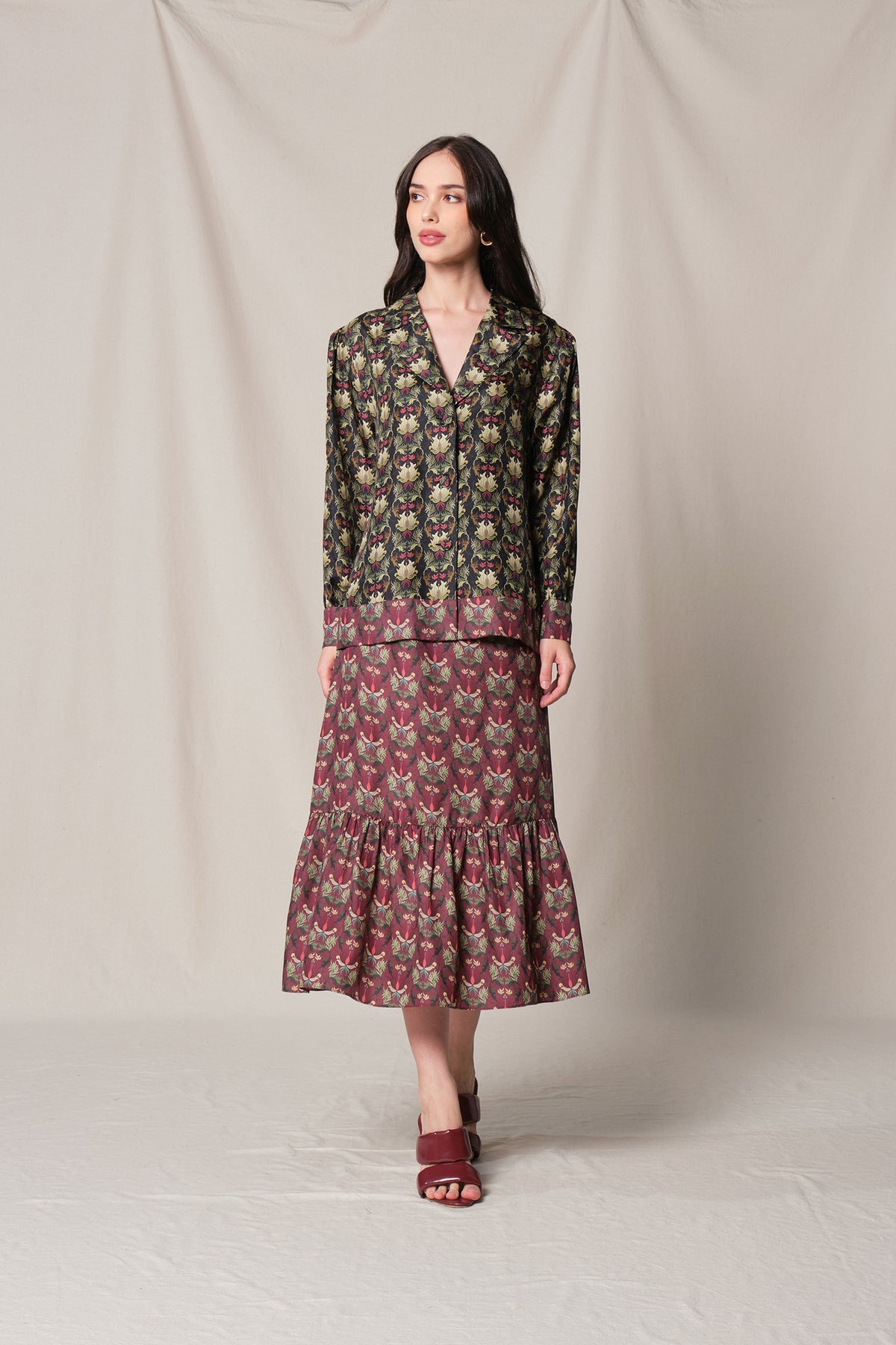BUNDLING: Pamela Outer in Black Sumpang and Nava Skirt in Red Sumpang