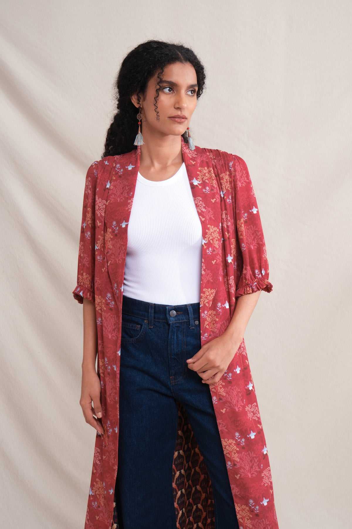 VIVIAN Outer in Red Tumpang