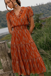 DARIA Dress in Terracotta Tulu